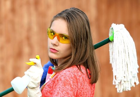a girl cleaning