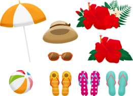 to pack for summer storage prepare summer clothes, footwear, sun umbrella, a hat,and glasses
