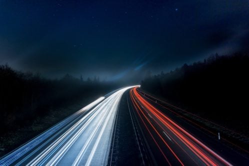 trails on highway at night