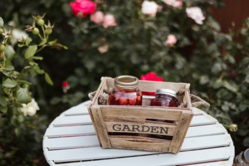 crate with a garden sign