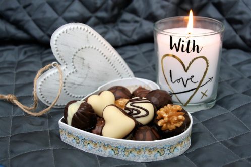 Candies and a candle.