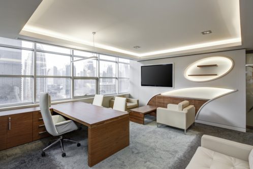 an office - office furniture after the business closes