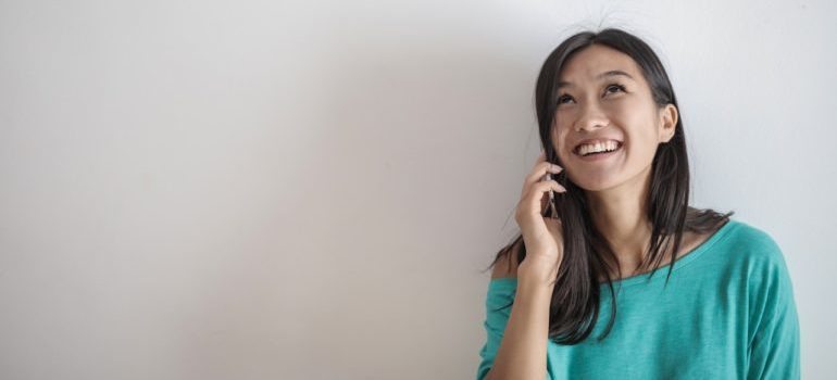 A woman talking on the phone