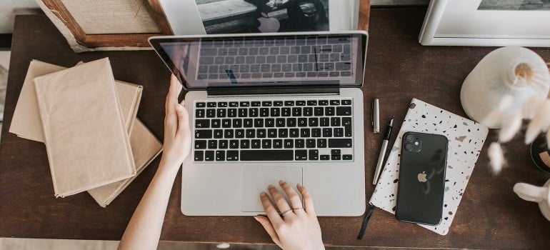 A woman using a laptop
