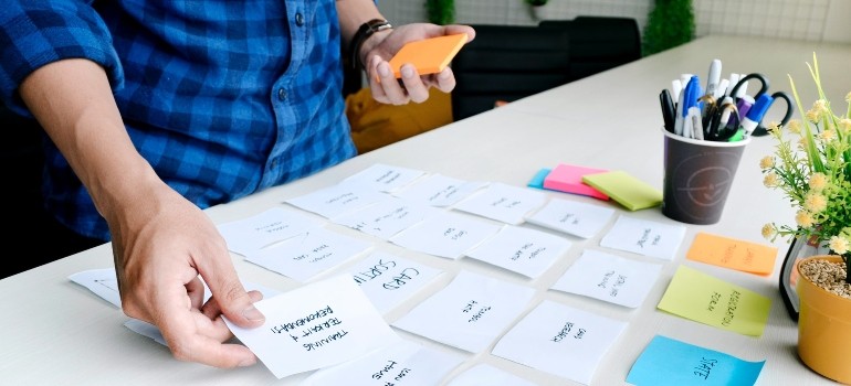 man with sticky notes