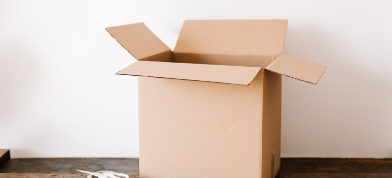 Cardboard box on a wooden surface