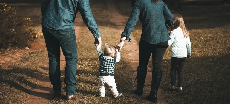 Family walking on a path