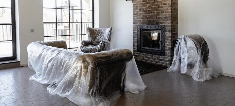 furniture covered in wrapping